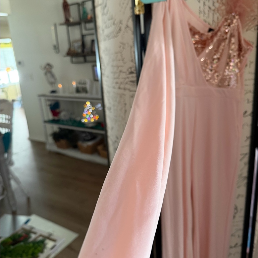 Chic Pink Sequin Embellished Dress with sash